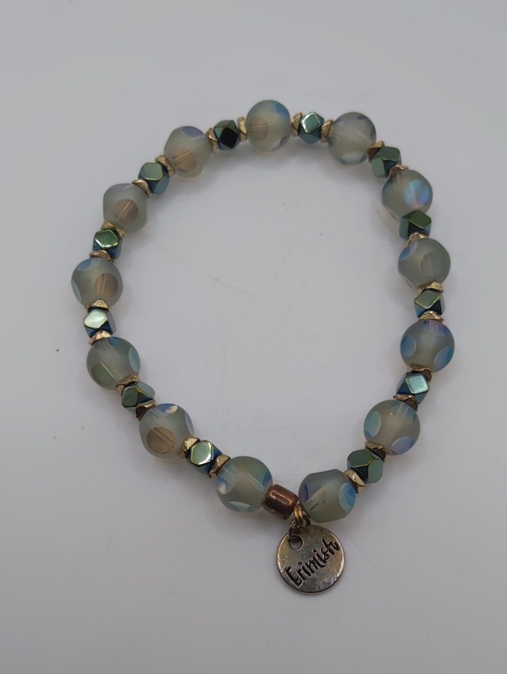 Erimish Ab Beads With Green Spacer Beads Sz 6.5